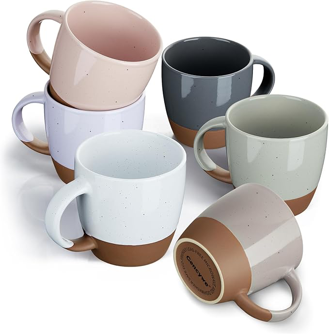 Coffee Mugs Set of 6 (Large)Great for Tea Hot Chocolate, Microwave Safe
