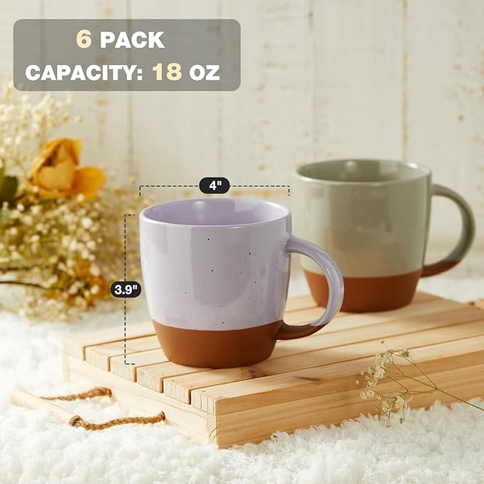 Coffee Mugs Set of 6 (Large)Great for Tea Hot Chocolate, Microwave Safe
