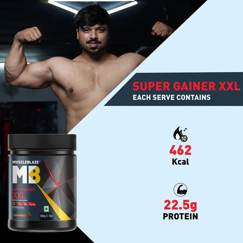 MUSCLEBLAZE Super XXL, For Muscle Weight Gainers/Mass Gainers (500 g, Chocolate)