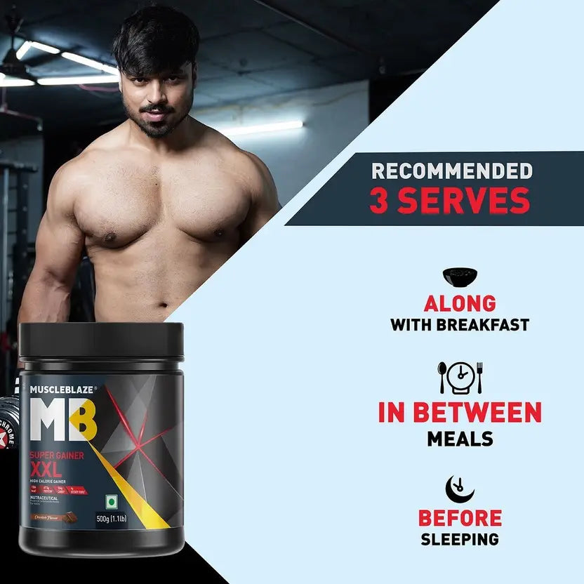 MUSCLEBLAZE Super XXL, For Muscle Weight Gainers/Mass Gainers (500 g, Chocolate)