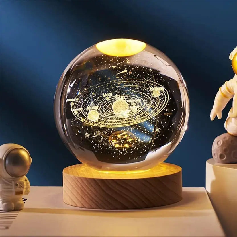 Easymart Galaxy Crystal Ball Night Light,2.4 inch Glass with Woodern Base Table Lamp (7.5 cm, Multicolor)