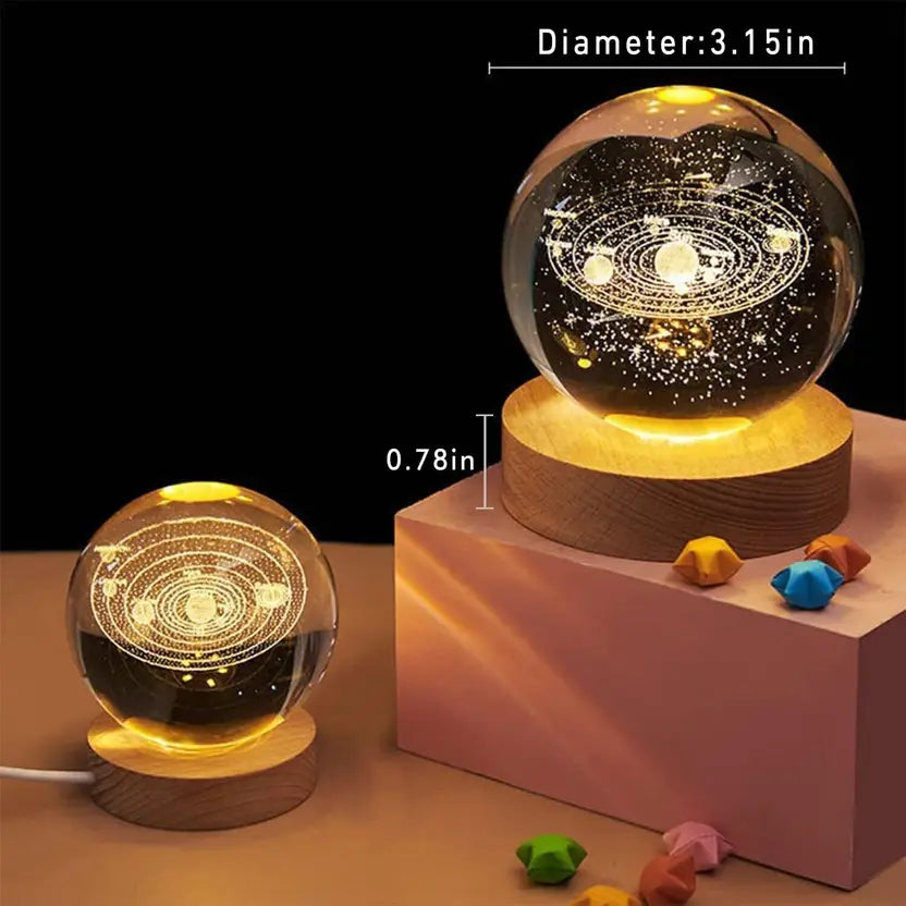 Easymart Galaxy Crystal Ball Night Light,2.4 inch Glass with Woodern Base Table Lamp (7.5 cm, Multicolor)
