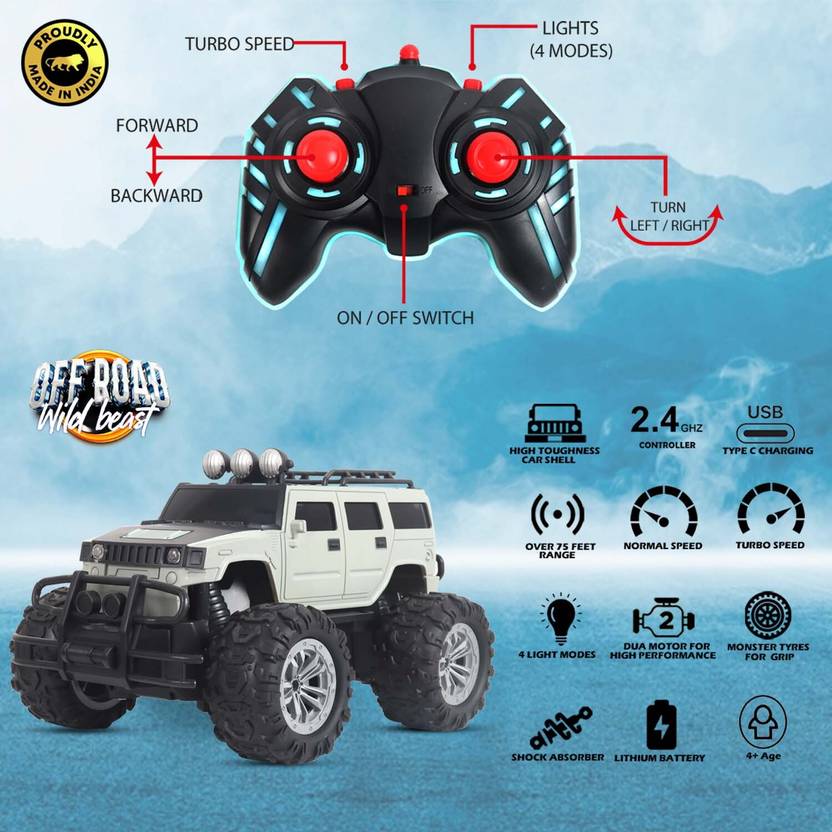 Frendo Off Roader Rechargeable Remote Control Monster Truck for Kids (Grey)