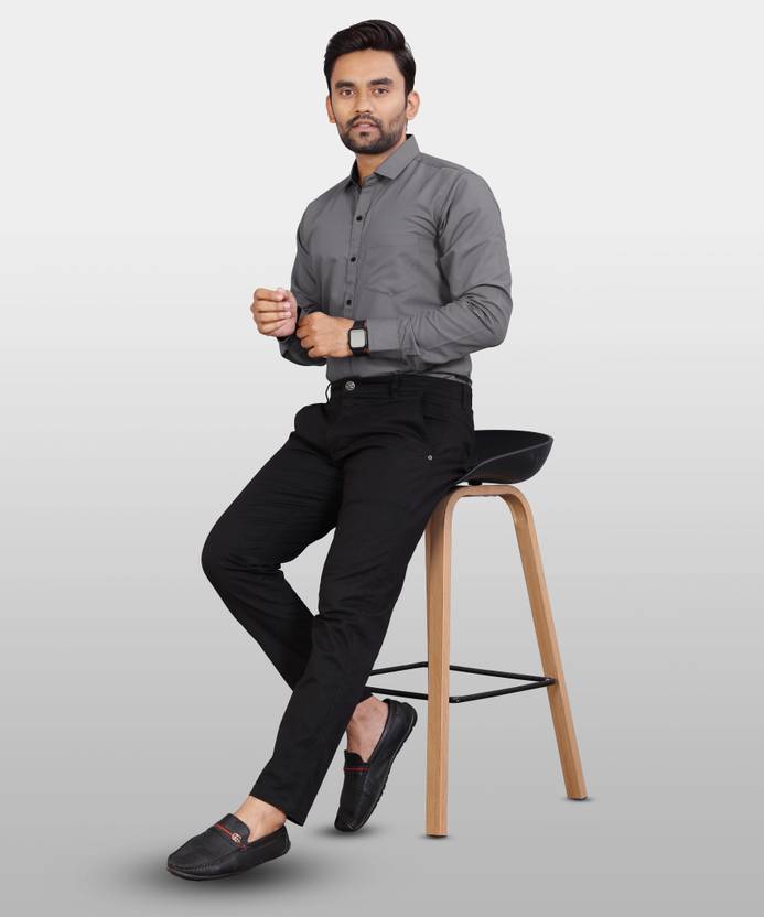 Men Regular Fit Solid Button Down Collar Formal Shirt