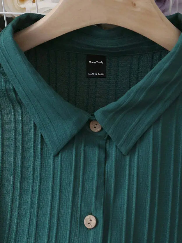 Women Shirt Dark Green Mini/Short Dress