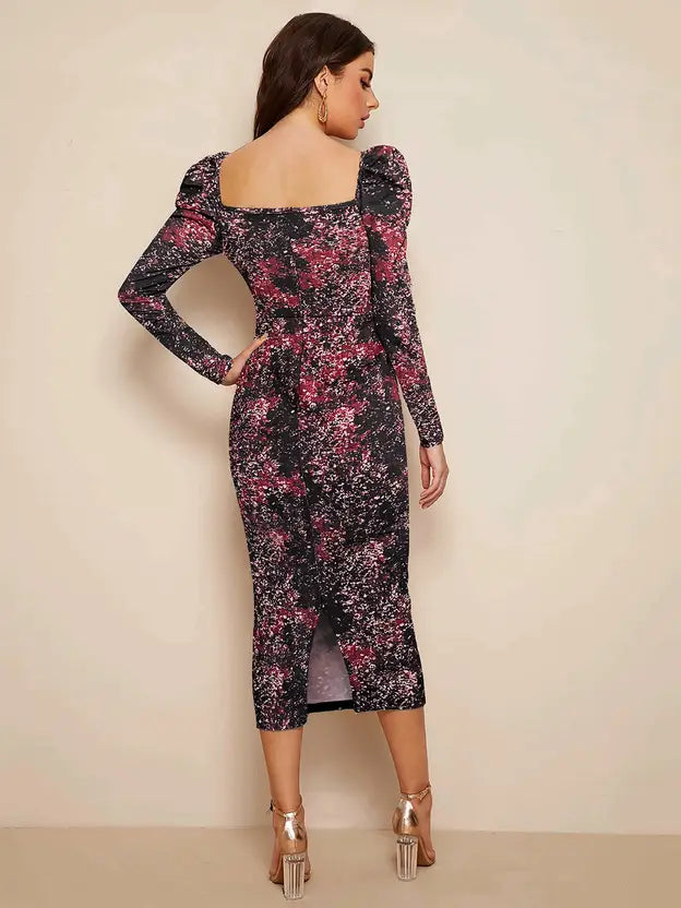 Women Bodycon Black, Maroon, White Midi/Calf Length Dress