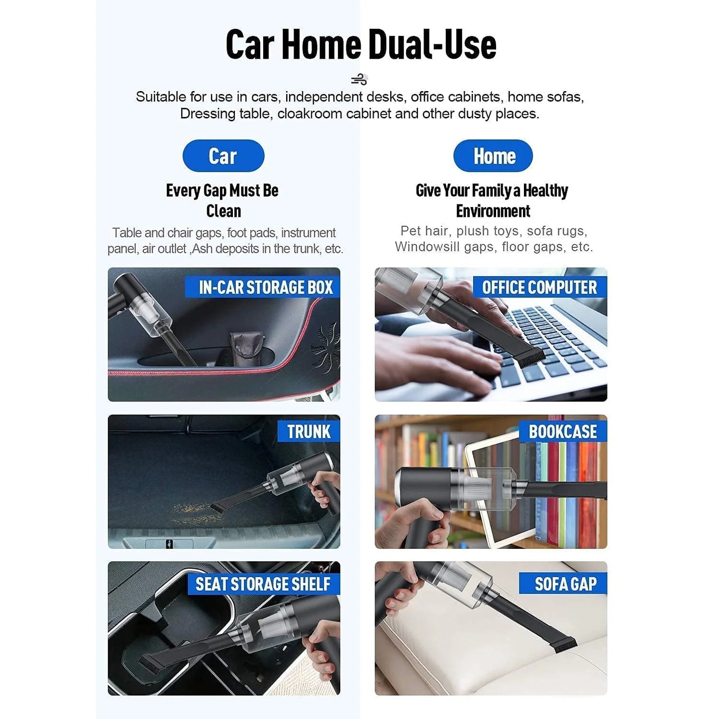 2 In 1 Wireless Vacuum Cleaner – 120W Handheld USB Rechargeable For Home & Car (1 Pc)