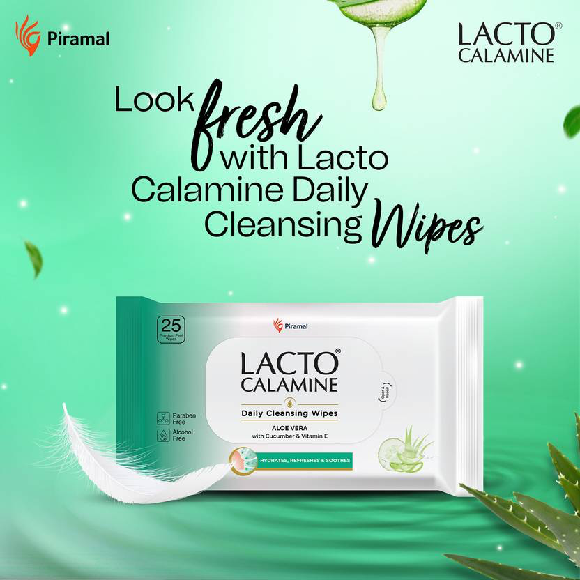 Lacto Calamine Daily Cleansing wipe with Aloe Vera, Cucumber, Vitamin E, Paraben & Alcohol Free Makeup Remover (150 Wipes)