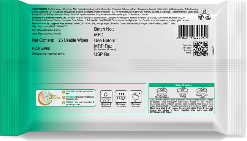 Lacto Calamine Daily Cleansing wipe with Aloe Vera, Cucumber, Vitamin E, Paraben & Alcohol Free Makeup Remover (150 Wipes)