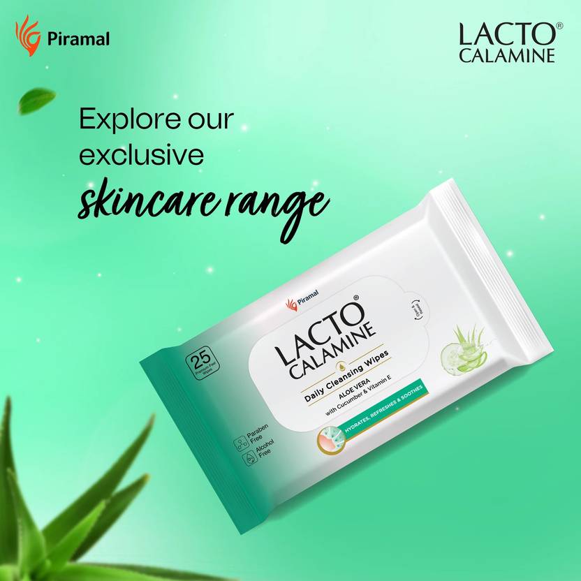 Lacto Calamine Daily Cleansing wipe with Aloe Vera, Cucumber, Vitamin E, Paraben & Alcohol Free Makeup Remover (150 Wipes)