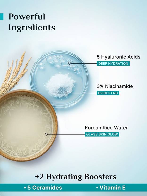 Pilgrim Korean Rice Water Hydra Glow Moisturizer|Light Gel & Instant Glass Skin Glow (50 g)