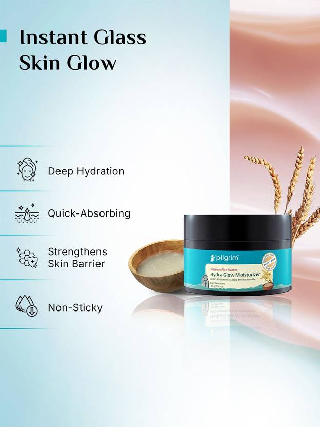 Pilgrim Korean Rice Water Hydra Glow Moisturizer|Light Gel & Instant Glass Skin Glow (50 g)
