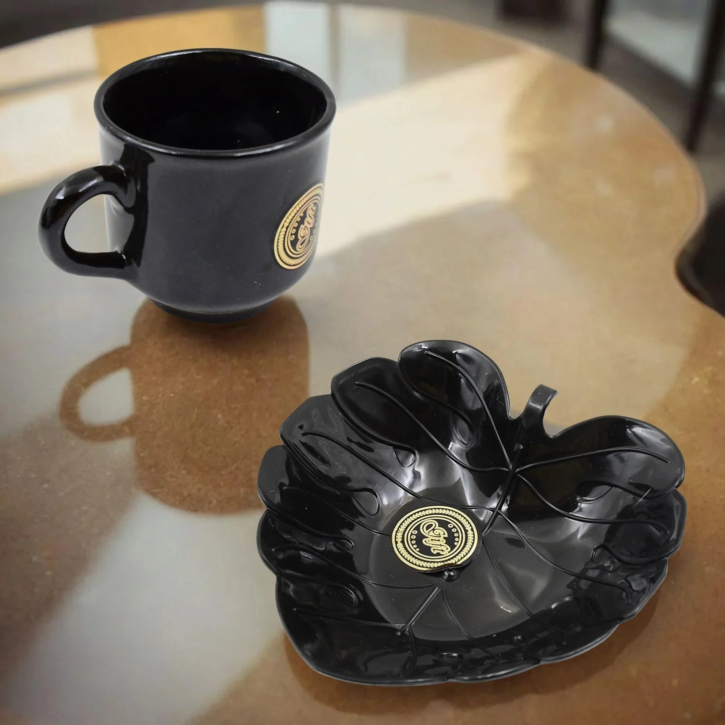 A One Ceramic Tea / Cups / Mug Set With Leaf Shape Serving Bowl (8 Pcs Set)