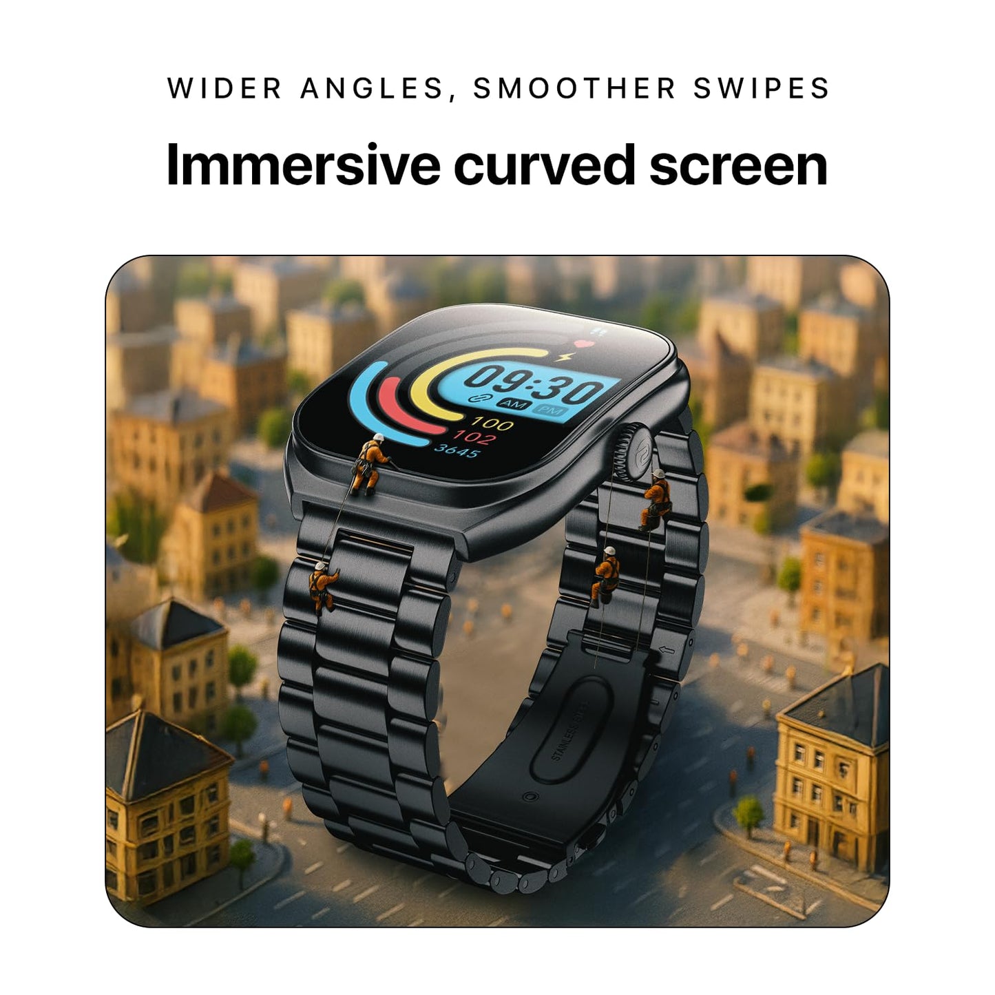 Noise Icon Arc 2.01" Immersive Curved Display Smartwatch, 10-Day Battery, 1ATM Water Resistant, Functional Crown, 100+ Sports Modes, Health Suite™, Voice Assistant, Built-in Games (Jet Black)%