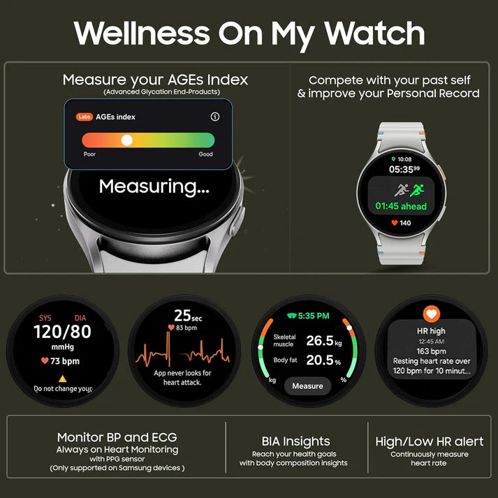Smart Watch7 : 44mm Silver, Bluetooth + LTE | AI-Powered Smartwatch with Health Tracking | Dual GPS & Heart Monitor | 1-Year Warranty|