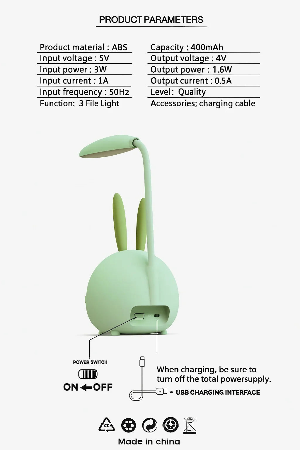 Cute Bunny Shaped LED Desk Lamp With Adjustable Neck – Adorable Cartoon Night Light For Kids, Study, And Home Décor – Soft Warm Light, USB Rechargeable, Eye Protection