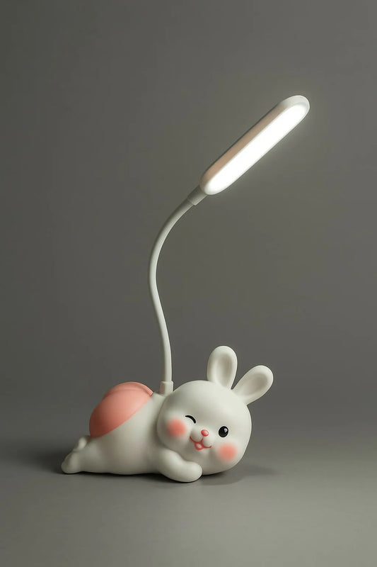 Cute Lying Bunny LED Desk Lamp With Night Light – USB Rechargeable Flexible Gooseneck Eye Protection Study Light For Kids, Bedroom & Study Table Décor