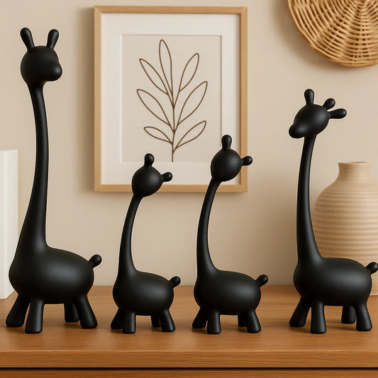 HOME DECOR Black Nordic Giraffe Family Figurine Set – Minimalist Resin Sculptures For Home & Office Decor (Set Of 4)