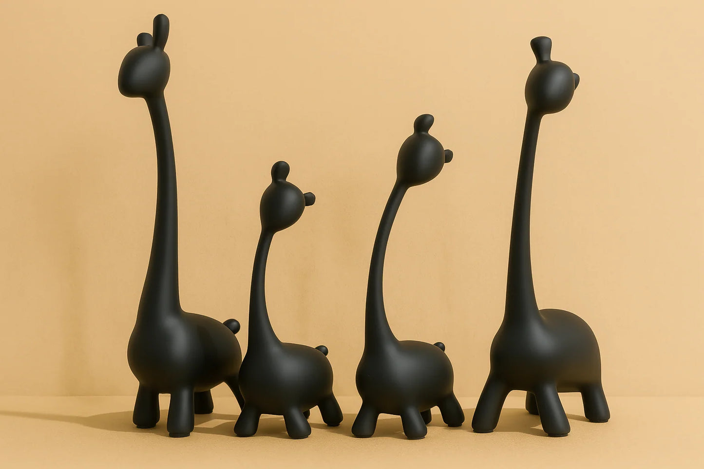 HOME DECOR Black Nordic Giraffe Family Figurine Set – Minimalist Resin Sculptures For Home & Office Decor (Set Of 4)