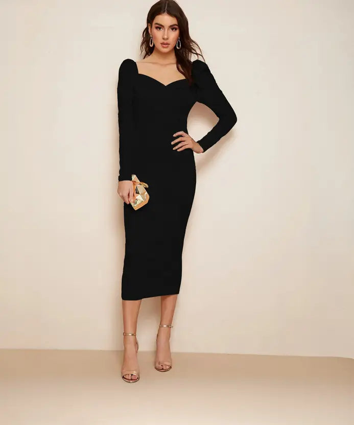 Women Bodycon Black, Maroon, White Midi/Calf Length Dress