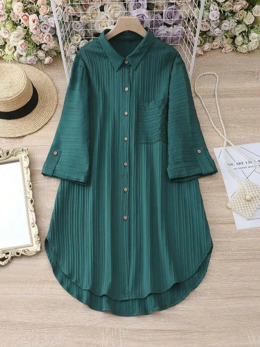 Women Shirt Dark Green Mini/Short Dress