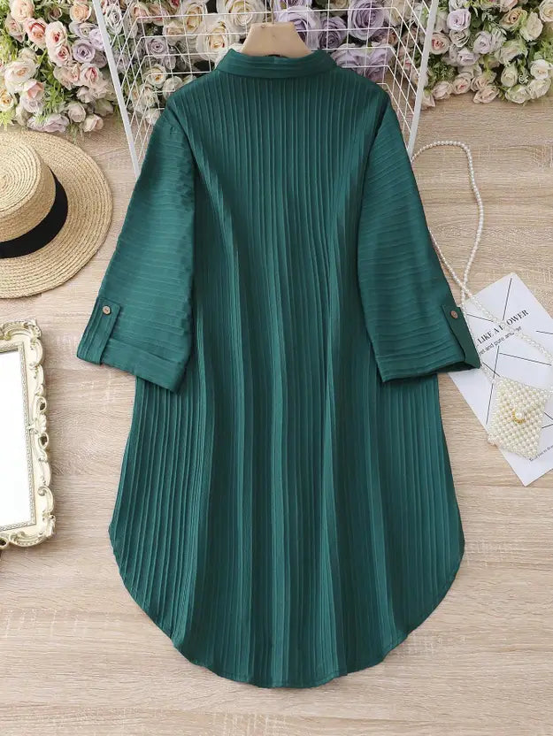 Women Shirt Dark Green Mini/Short Dress