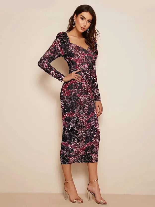 Women Bodycon Black, Maroon, White Midi/Calf Length Dress