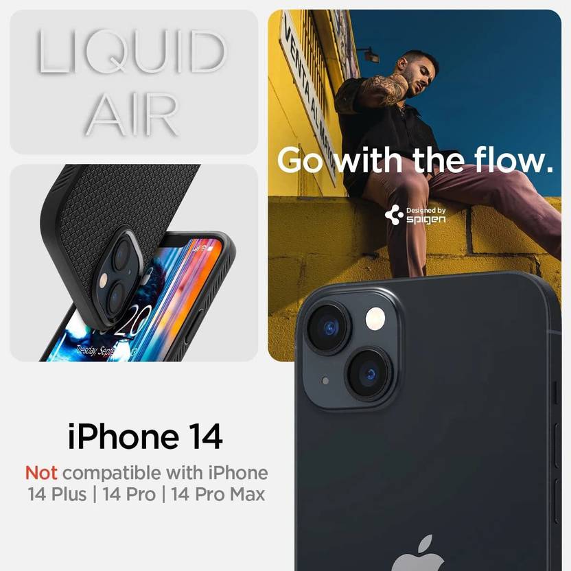 Spigen Liquid Air Back Cover for Apple iphone 15/14/13  (Black, Shock Proof, Pack of: 1)