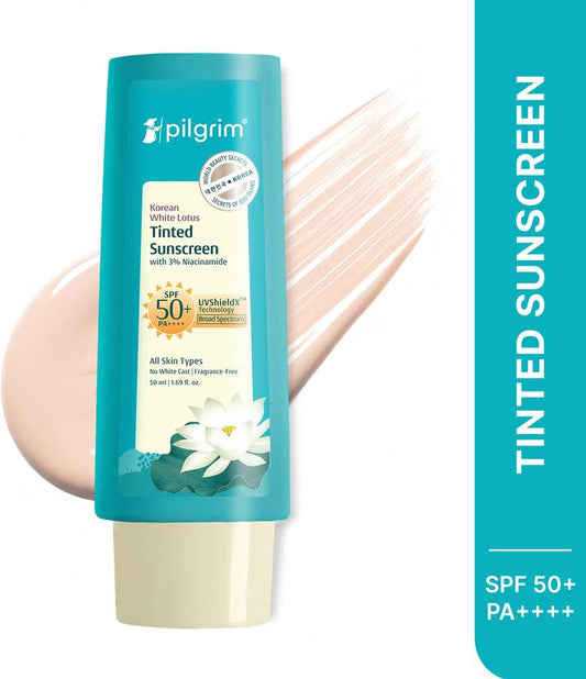 Pilgrim Sunscreen - SPF 50+ PA++++ Korean White Lotus Tinted Sunscreen with 3% Niacinamide No White Cast  (50 ml)