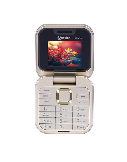 Snexian All-New Rock X Flip Dual Sim |Keypad Mobile with 1.8" Display |Flip|Fold|Call & SMS Indicator|Crystal Back Panel |BT Dialer|Voice Changer|Long Lasting Battery|Camera|Feature Phone| Cosmic Gold