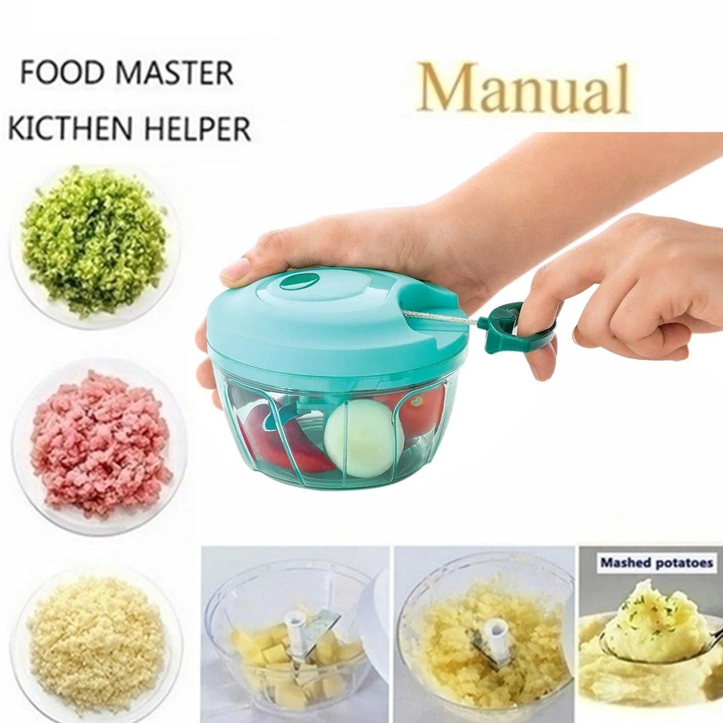 Manual Food Chopper, Compact & Powerful Hand Held Vegetable Chopper / Blender